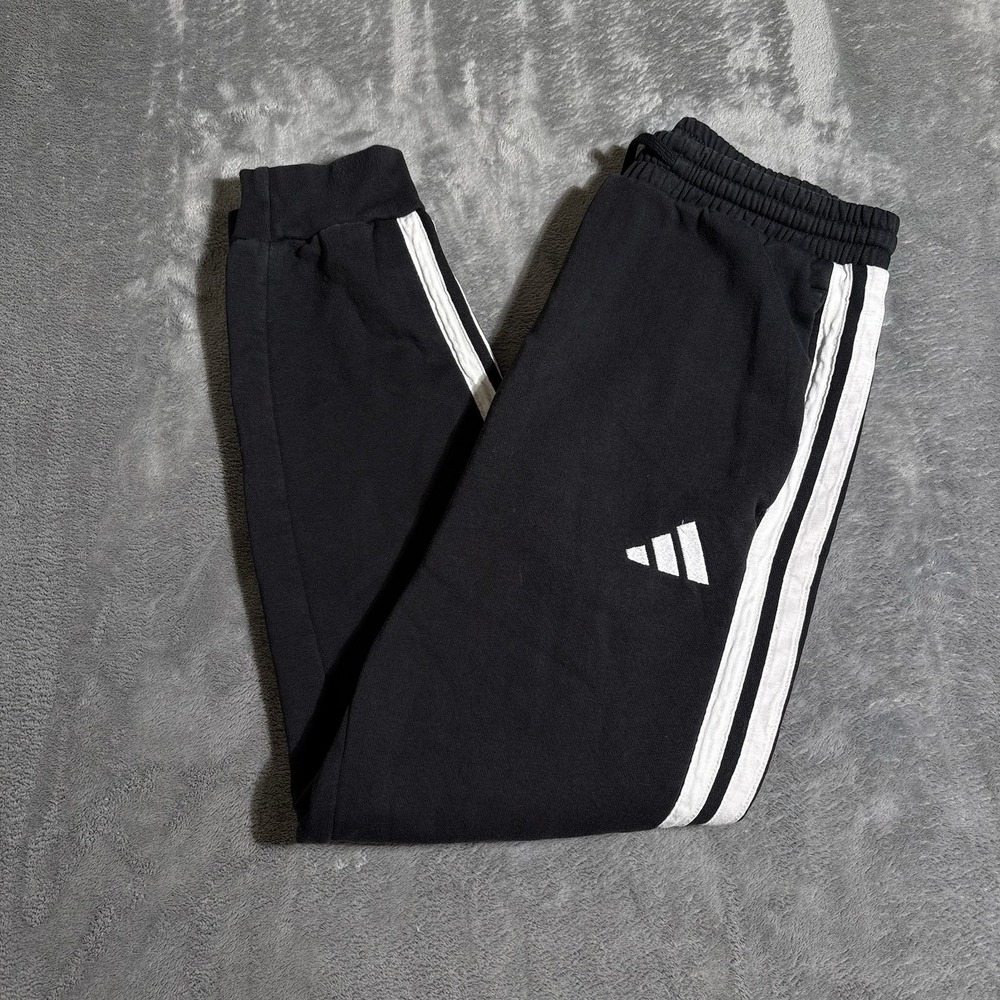 Adidas Black 3-striped Fleece Pants Size S Relaxed Sports Sweats Joggers